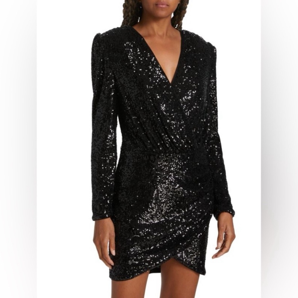Generation Love Miley Sequin‎ Black Wrap Mini Cocktail Dress Size S